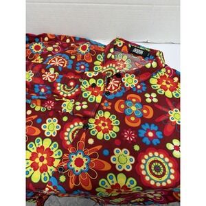 Jogal Shirt Mens Multicolor Retro 60s 70s Floral Hippie Flower Long Sleeve 3XL